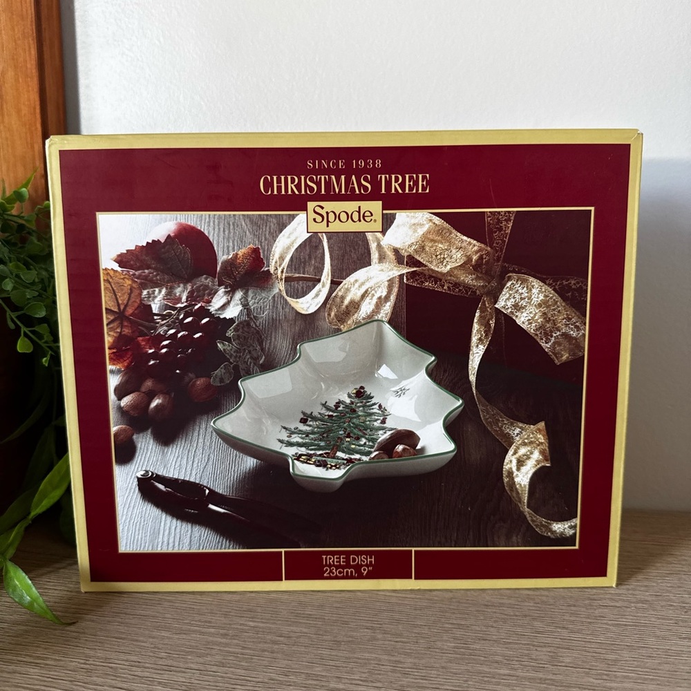 Spode Holiday Tree-Shaped Dish with Green and Red Accents